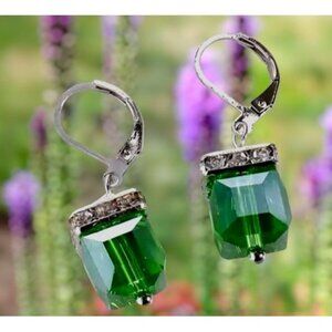 Light Emerald Earrings New Square Cube Rhinestones May Wedding Bride Cru…